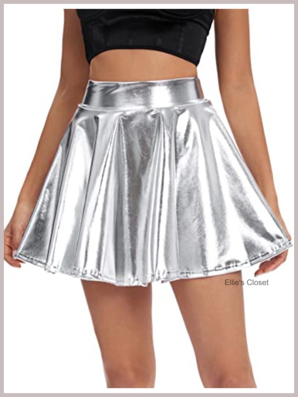 Shiny Flared Pleated Mini Skater Skirt High Waist A-Line